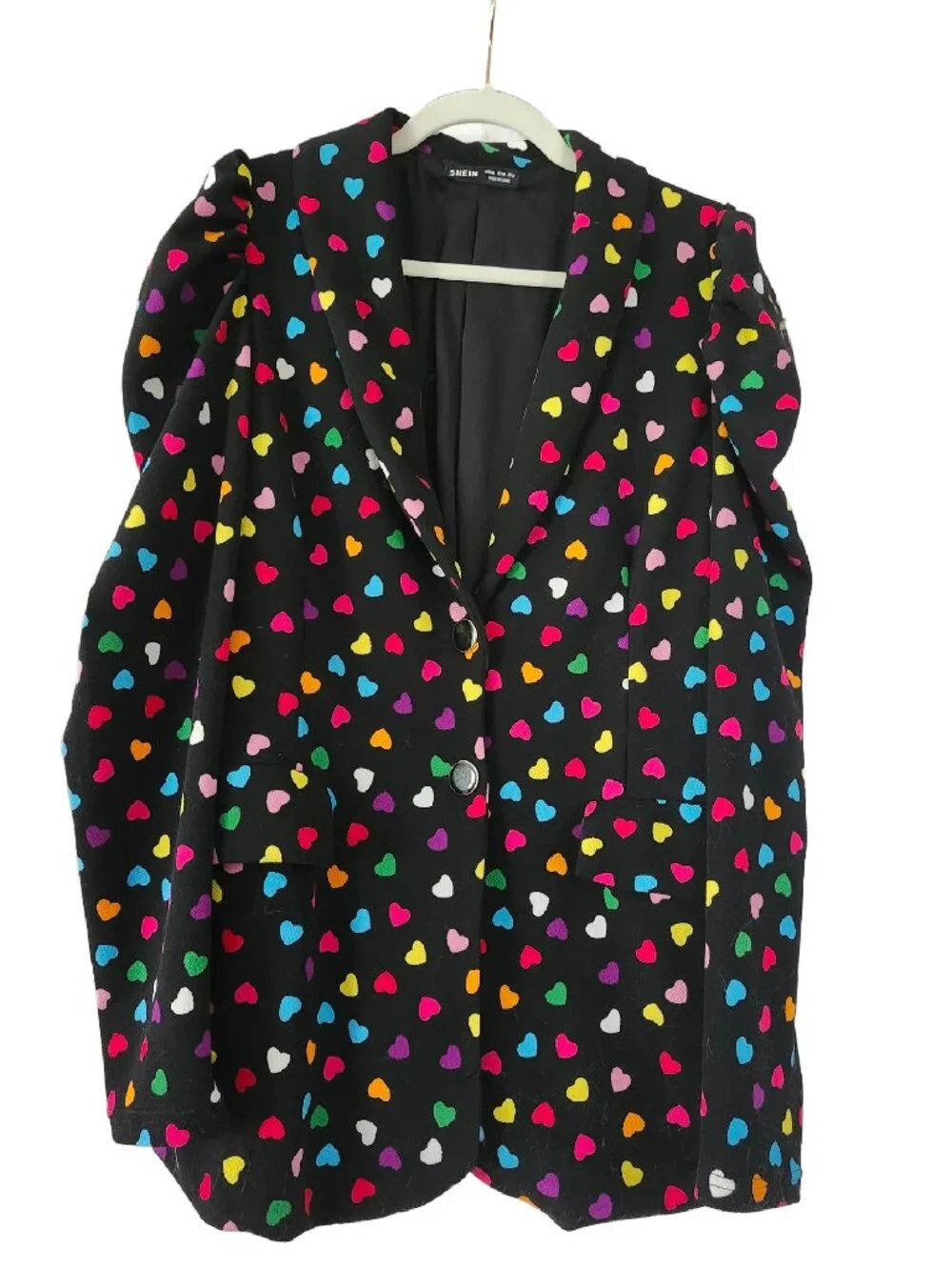 NWOT Rainbow Heart Puff Shoulder Blazer Jacket Size XL